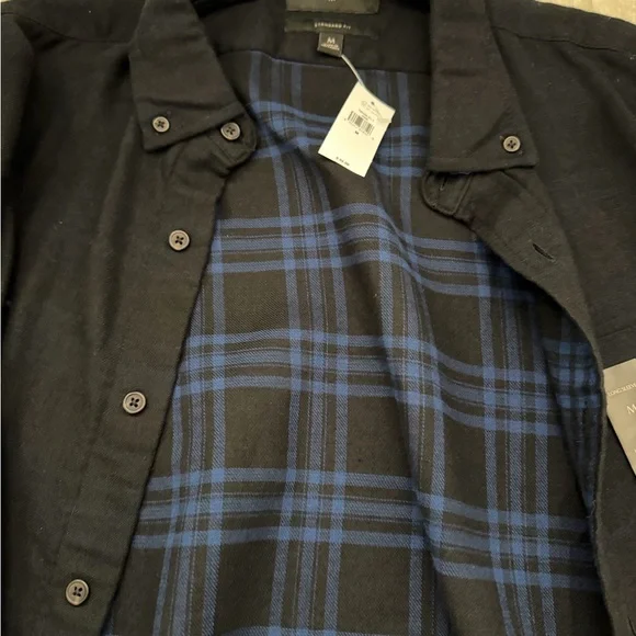 Banana Republic Black Shirt with Blue Plaid Lining- M (NWT- never worn!) - Picture 2 of 4